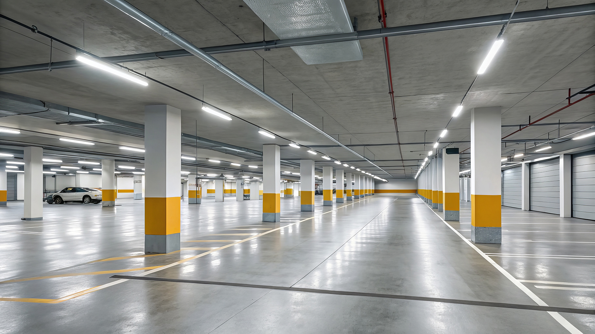 Underground Car Park in Melbourne with plenty of effective LED lighting keeping the car park safe and easy to use