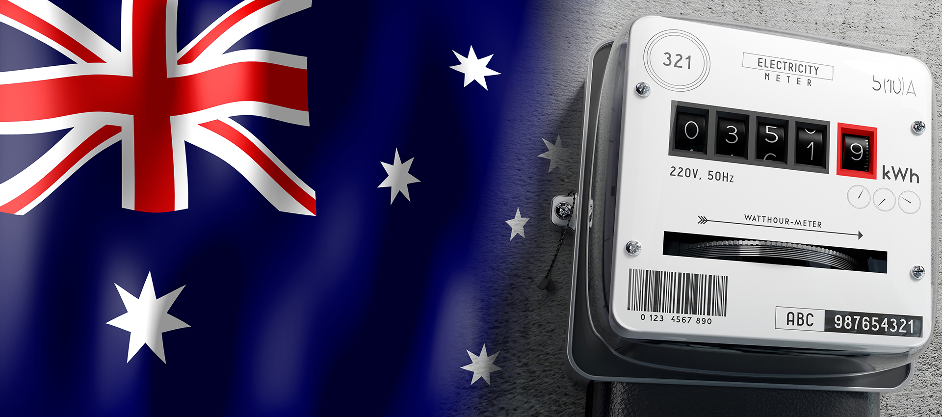 Electrical energy metering house meter for commercial property with the Australian Flag