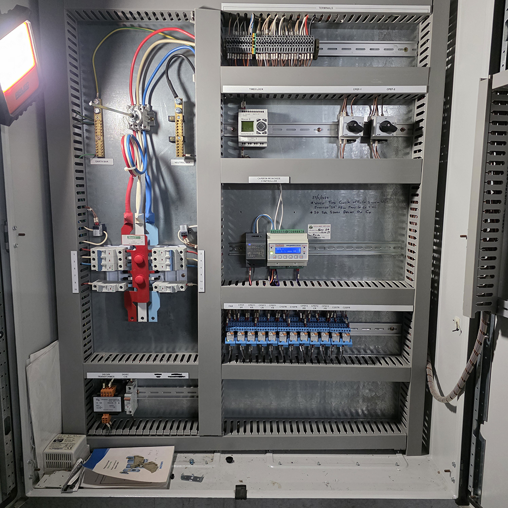 Carbon Monoxide Co System Controller in Mechanical Services Essential Switchboard in a basement Car park in Sydney CBD
