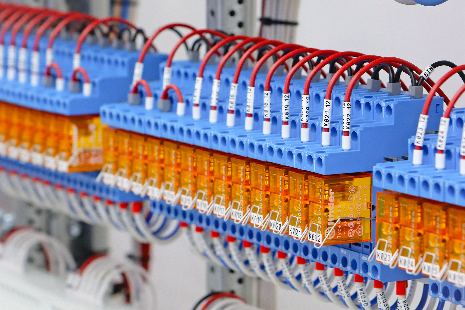 BMS integration via low level interface relay dry contacts for run status, fault status, general alarm status, and others. Relays in the BMS System integration panel in Melbourne CBD, Commercial Building St Kilda Road