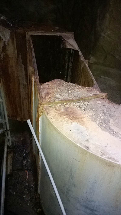 HVAC Mechanical Services Audit  -  Air Handling Unit Supply air duct total failure due to rust. Sydney Commercial Property Building