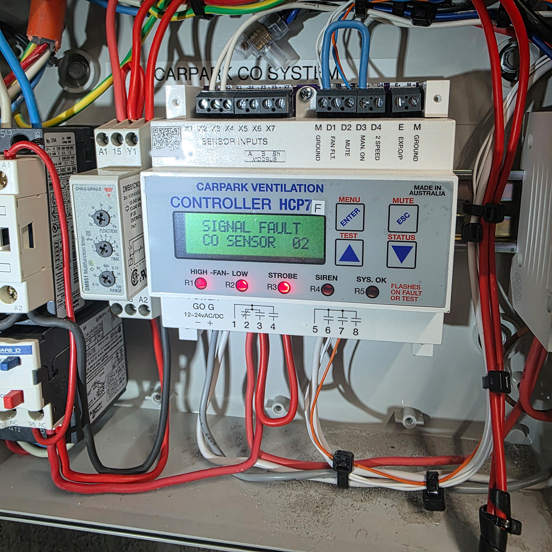 Carbon monoxide Co System controller serving the car park supply and exhaust fans in a Melbourne Apartment block