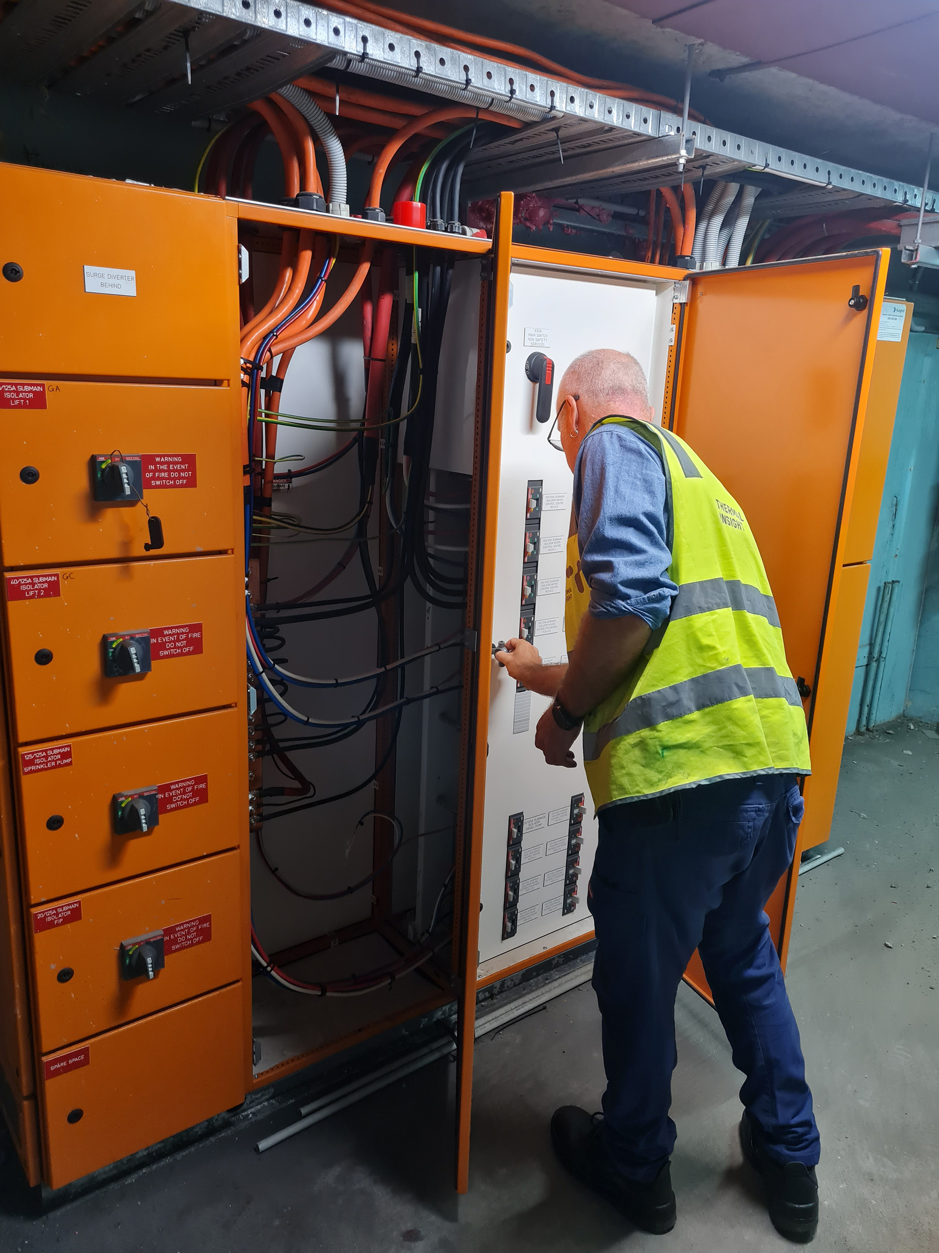 Electrical Single Line Diagram - WR8Tech inspecting switchboard for mechanical Services during an electrical single-line diagram audit for a Sydney Building car park
