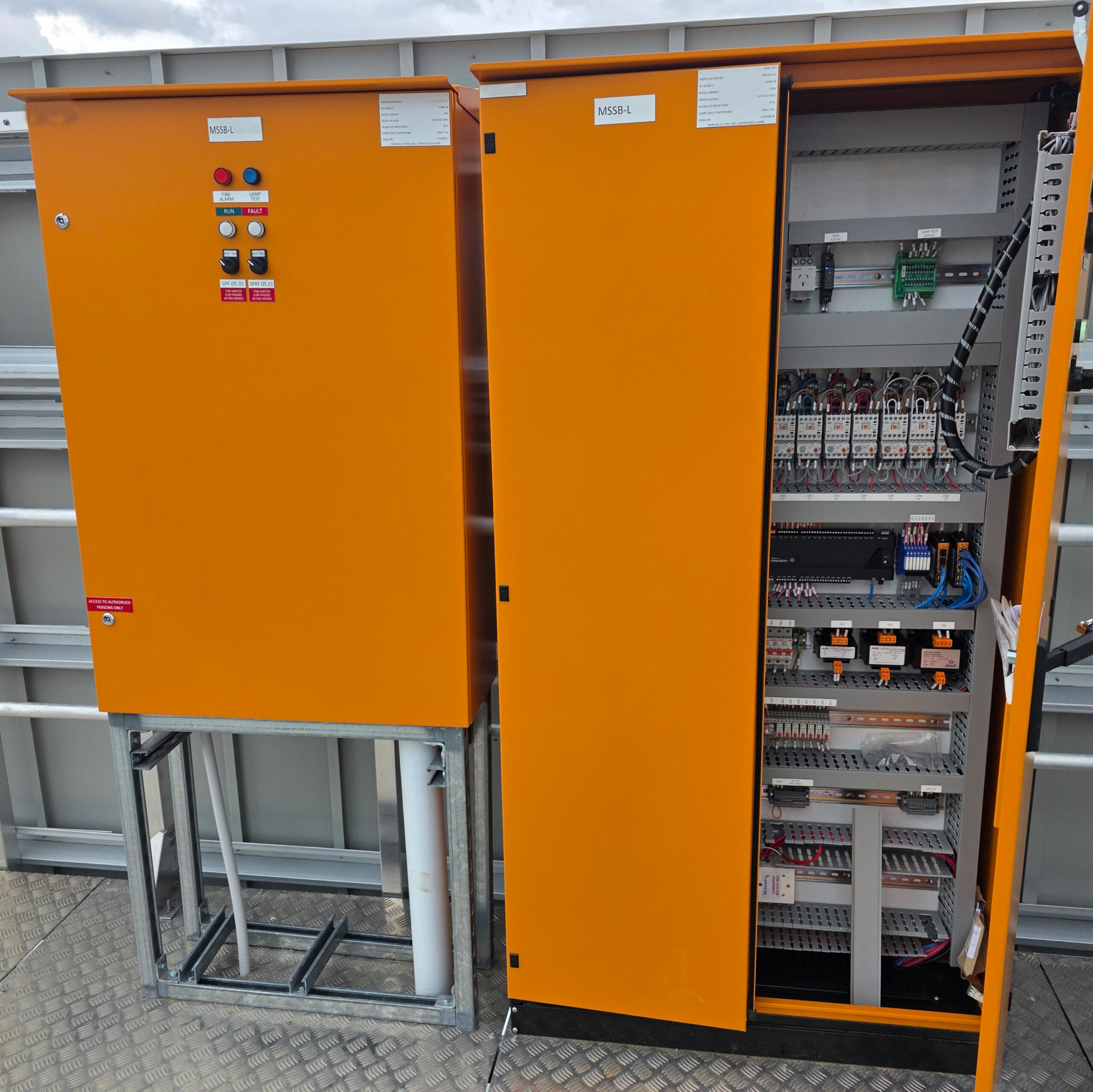 Mechanical Electrical Switchboard for essential services and non-essential services mounted on a rooftop for a school in a Melbourne suburb