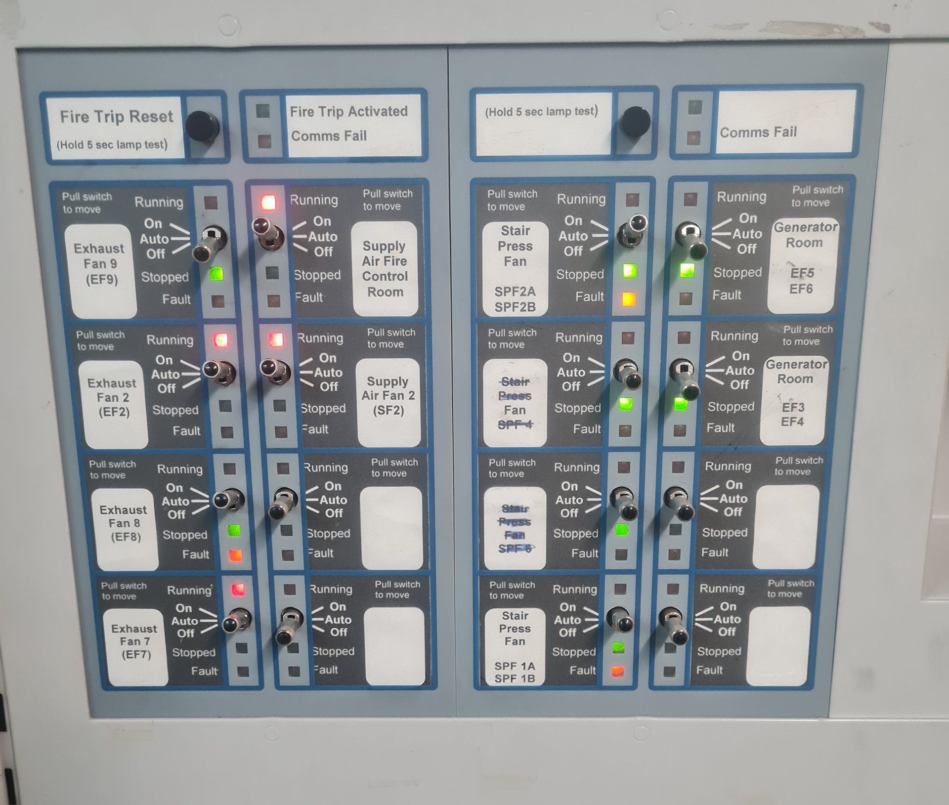 Electrical Contractors - Control relay compartment of a HVAC mechanical servies switchboard in need of repairs due to a failed Fan coil unit in Melbourne Commercial Building
