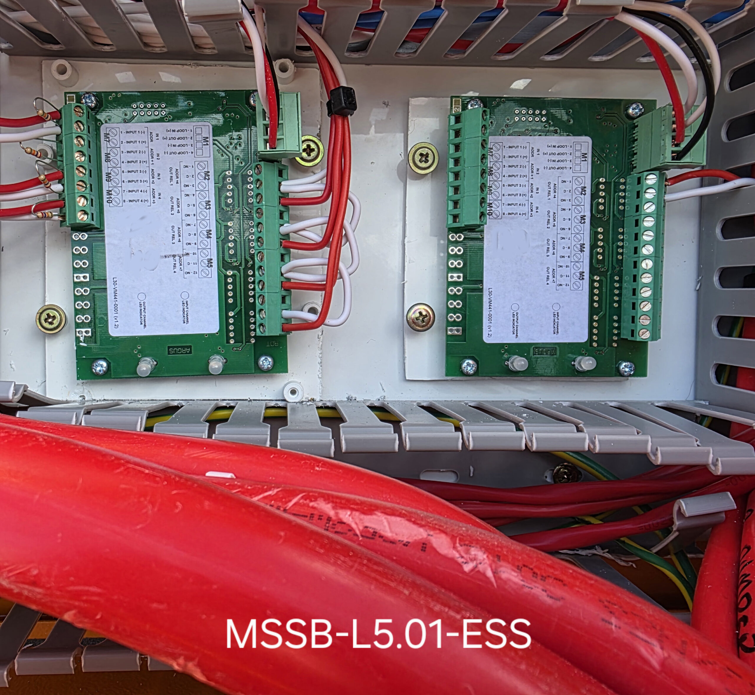 fire system integration with the mechanical services Switchboard via low-level interface cards. The Firepanel triggers the tiny relays on these cards, which give a fire signal to the mechanical services board to shut down the Fans or to run/activate the stair pressurisation fans