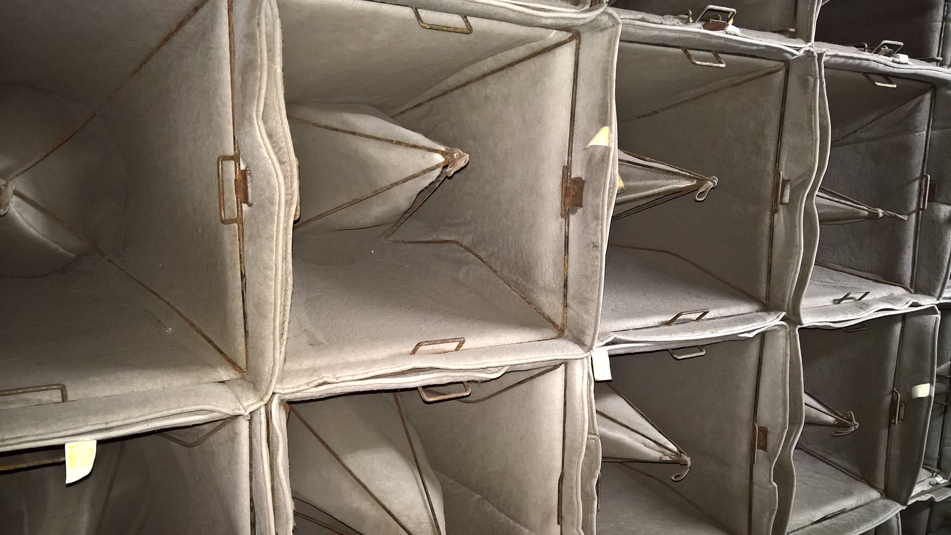 Sydney Commercial Property building AIr Handling unit in Main Plant room. Bag Iar filters iin the main Air Handling Unit, recently replaced and clean