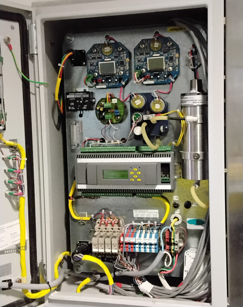 older CO (carbon monoxide) extraction system that’s been “patched” into a newer BMS — pretty common in older commercial buildings and test facilities. Air is drawn from the chamber through pneumatic tubes Tubes feed into a central gas analyser / detector This was common before distributed electronic CO sensors Issues: Slow response time Blockages / leaks in tubing Calibration drift