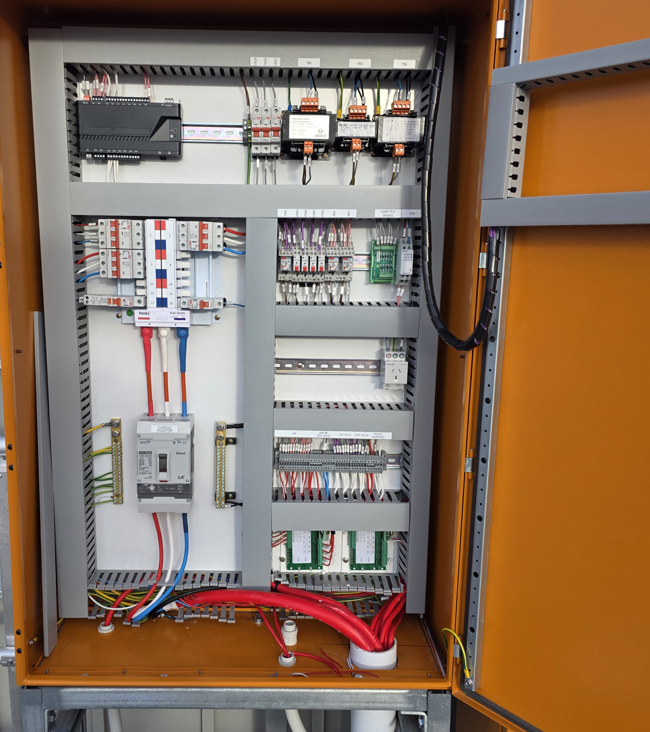 HVAC Monitoring for Unsupervised Buildings - Mechanical Services HVAC Mechanical switchboard in Melbourne Commercial Building serving multiple supply and exhaust air fans, including stair pressuization