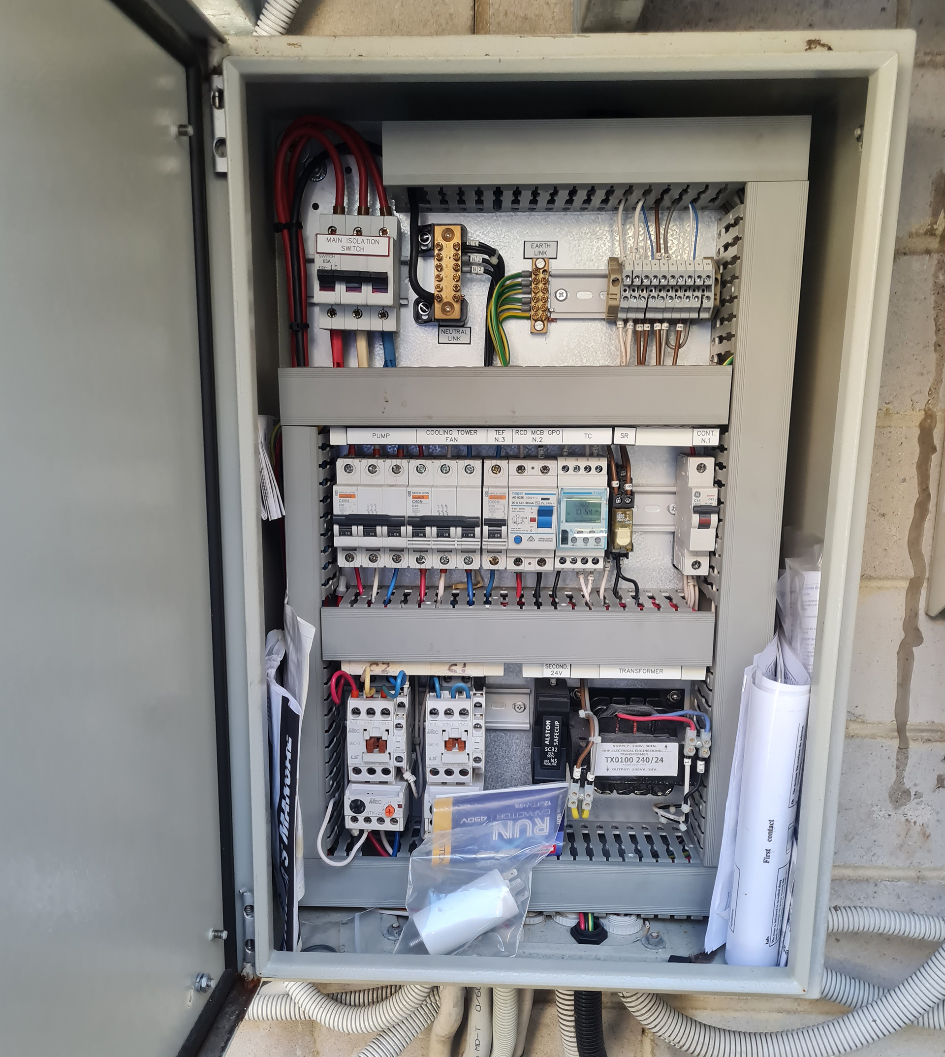 HVAC Monitoring for Unsupervised Buildings - Mechanical Services HVAC Mechanical switchboard in Melbourne Commercial Building serving multiple exhaust air fans and supply air fans.