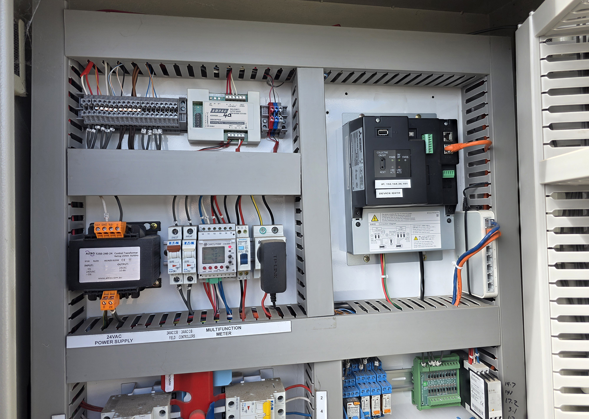 Mechanical Services Essential Services Switchboard control panel with Chassis and BMS controllers installed, Canberra
