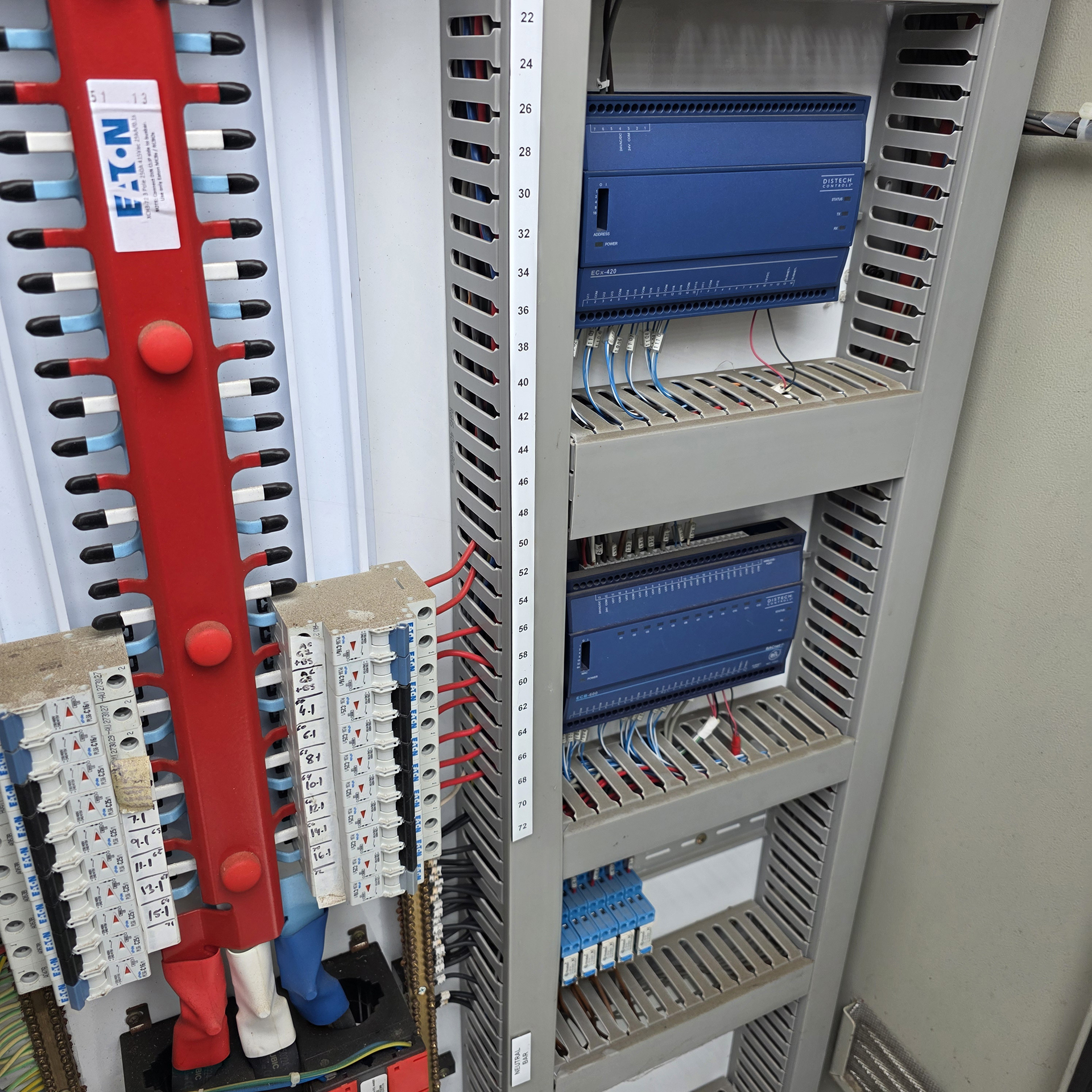 Mechanical Services Essential Services Switchboard control panel with Chassis and BMS controllers installed, Canberra