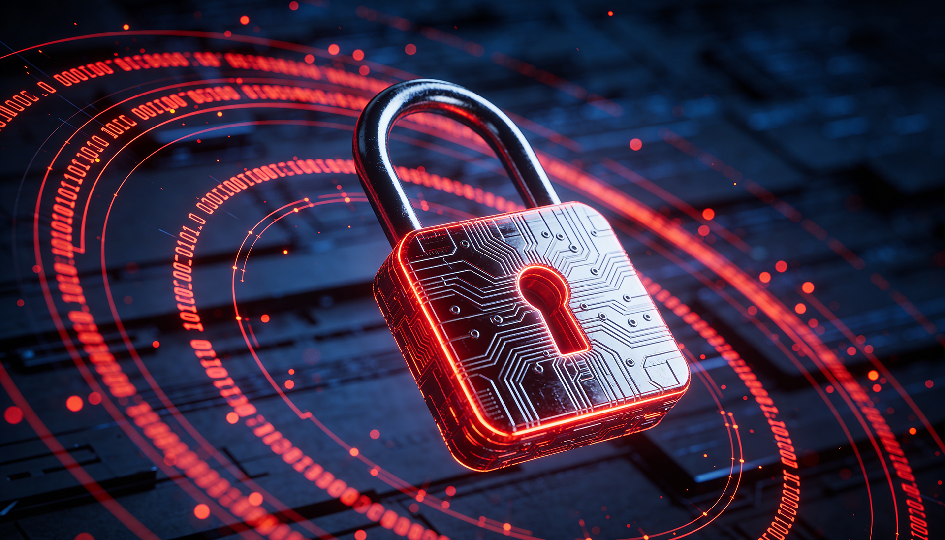 Digital security padlock representing cyber protection for Building Management Systems (BMS), Operational Technology (OT) networks and building automation systems.
