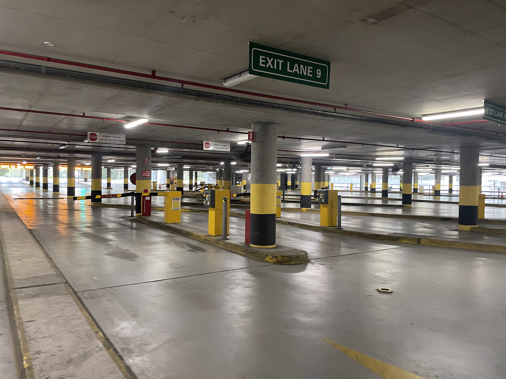 Commercial basement car park protected by a carbon monoxide monitoring and mechanical ventilation system.