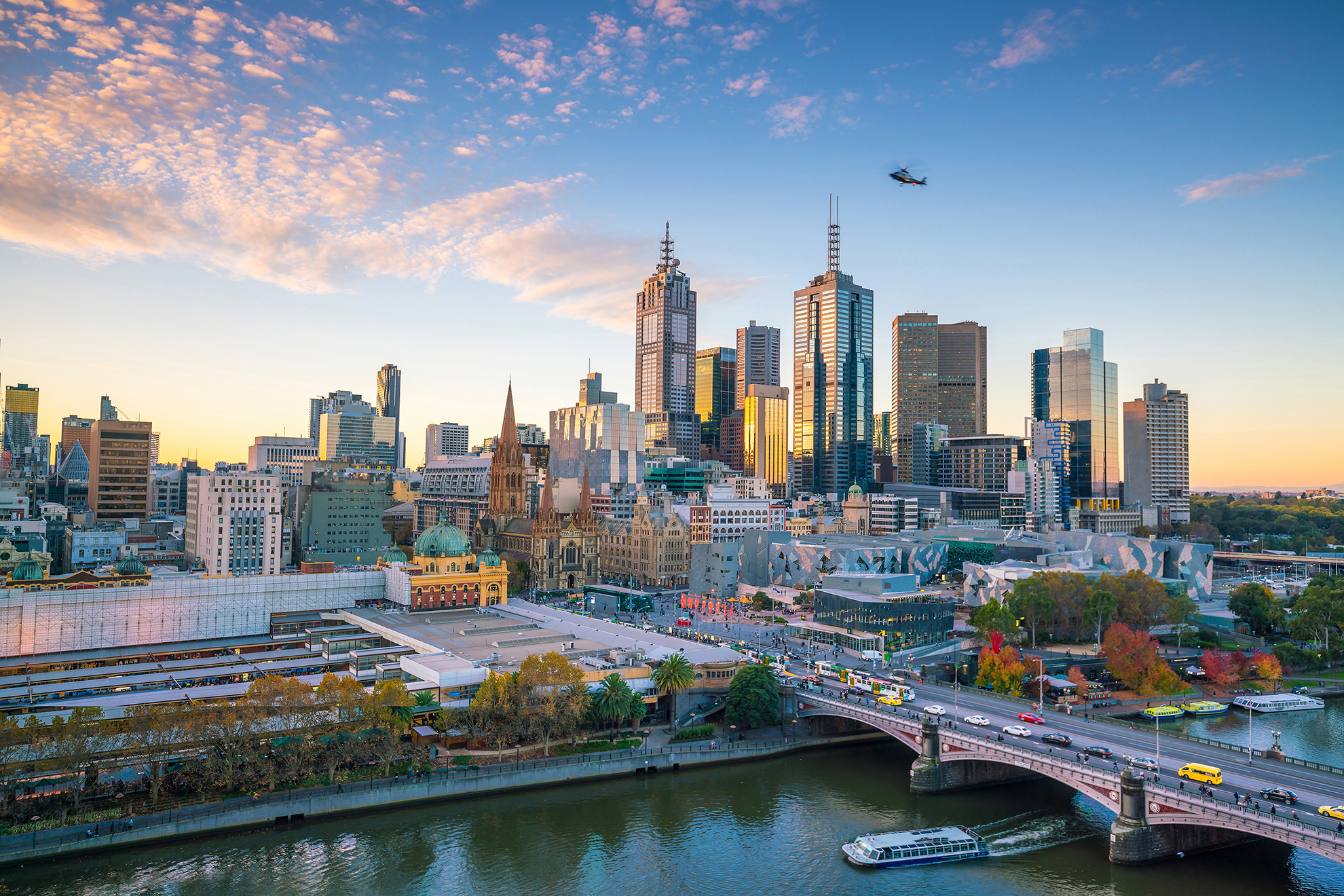 Melbourne Skyline view over the yarra river look north - 101 collins street is in view with the other city buildings